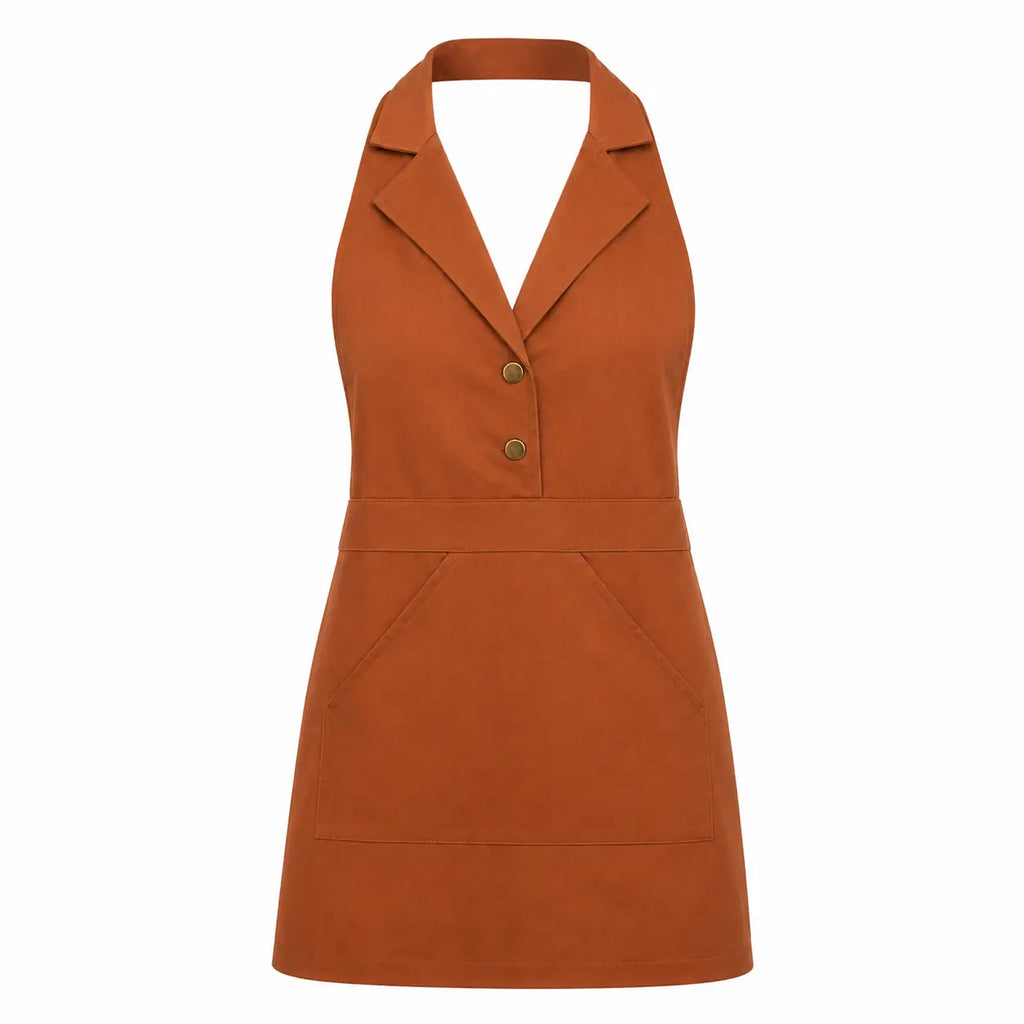 Tablier Professionnel marron claire de Cuisine à Col Tailleur – Style Chef Traiteur
