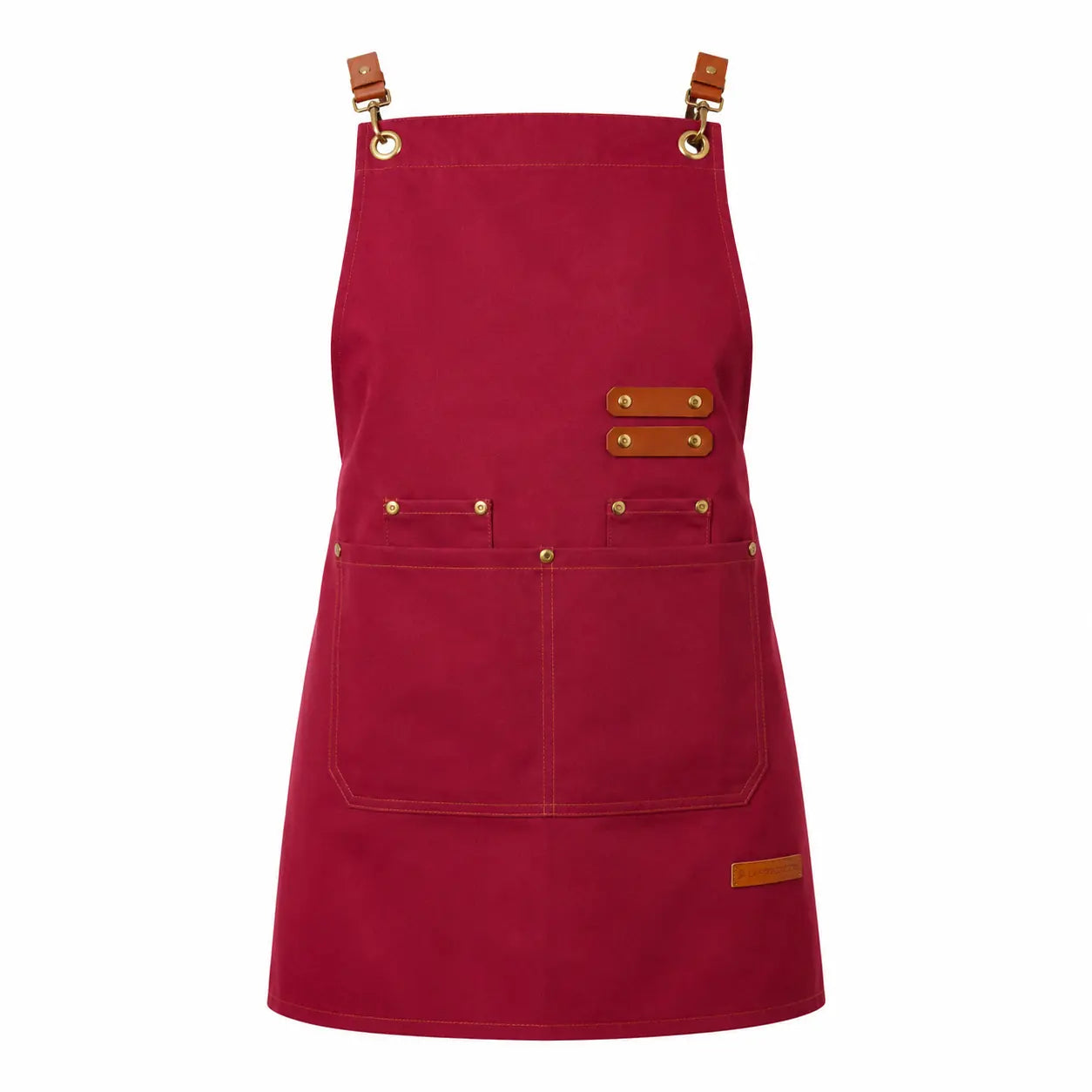 Tablier Professionnel rouge en Toile Canvas avec Sangles Simili Cuir – Style Chef & Barista