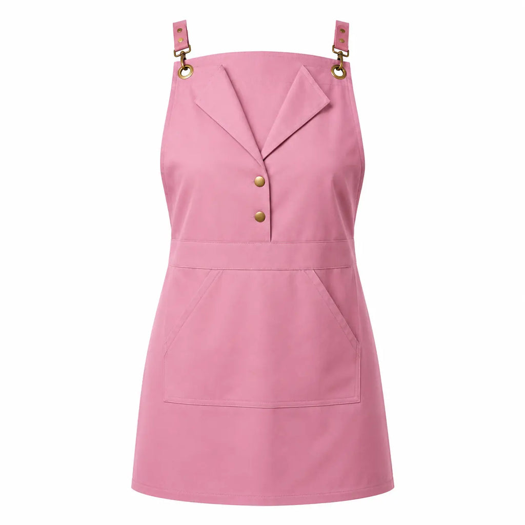 Tablier Professionnel rose en Toile Canvas avec Sangles Simili Cuir – Style Chef & Barista